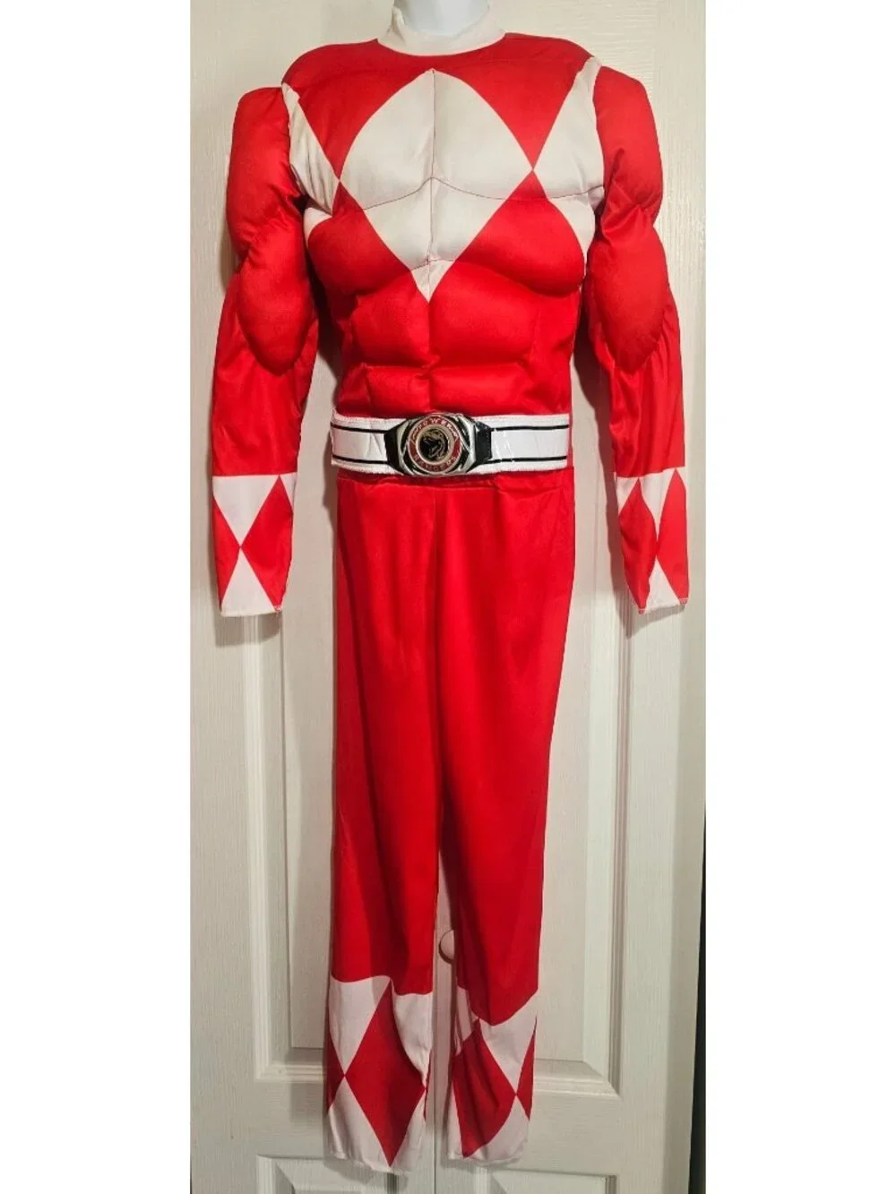 Power Rangers Red Ranger Muscle Costume Boy 7-8 Mask Belt Kid Disguise Halloween - Picture 2 of 5